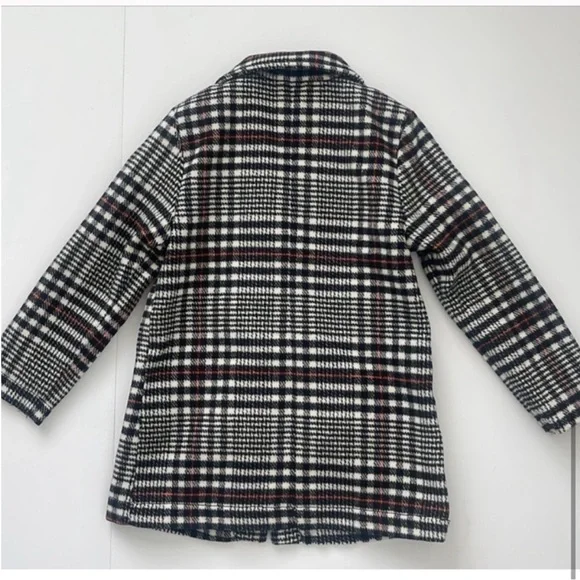 Old Navy Plaid Pea Coat Girls Black White Red Size 5T NWOT - Picture 4 of 8